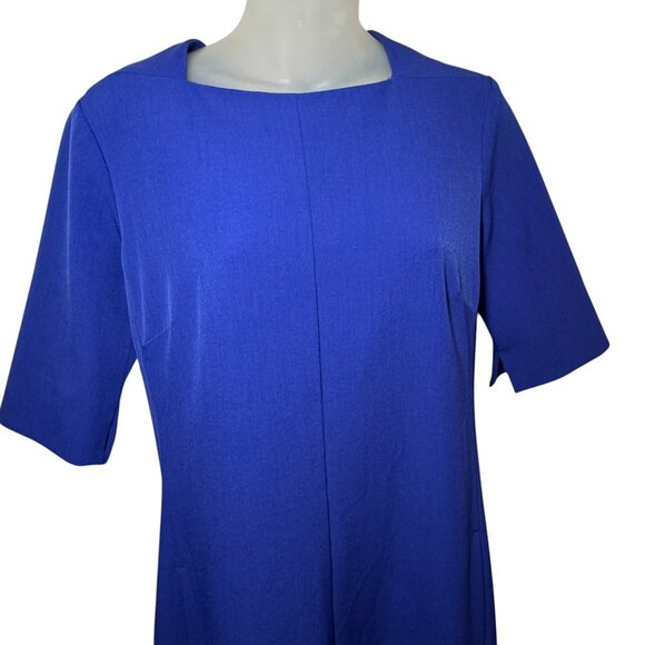 M.M. LaFleur Emily Blue Stretch Knee Length Square Neck Sheath Dress Size 10 - Picture 7 of 12